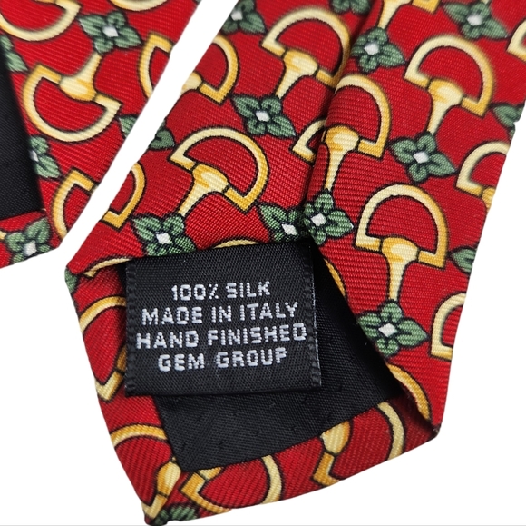 Paolo Designed Paolo Gucci 100% Silk Men's Necktie Red Gold Green Evening - Picture 7 of 8